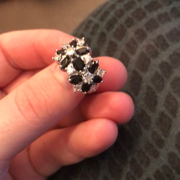 925 Silver Ring Black Sapphire Women New - Picture 6 of 8